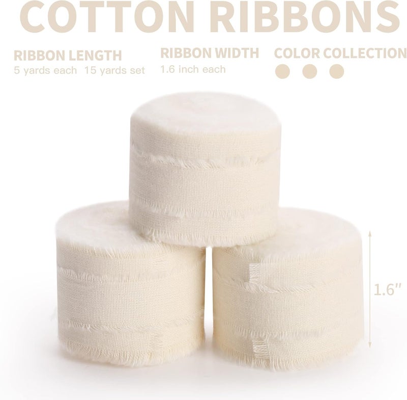 Keypan Ivory Ribbon 1-1/2 x 15 Yards Handmade Cotton Frayed Fringe Fabric Ribbons for Crafts Flower Bouquets Wedding Baby Shower Home DIY Decor - Image 2